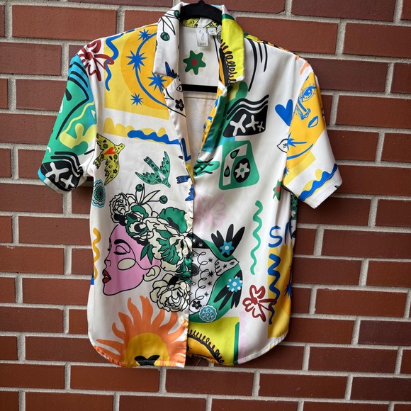 Joie Abstract Print Short Sleeve Button Down Shirt Womens Multicolor - Picture 1 of 4
